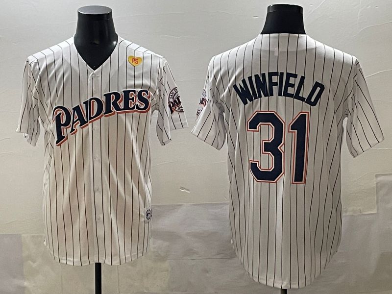 Men 2025 San Diego Padres #31 Winfield White Stripe Throwback Game Nike MLB Jersey style 8->san diego padres->MLB Jersey